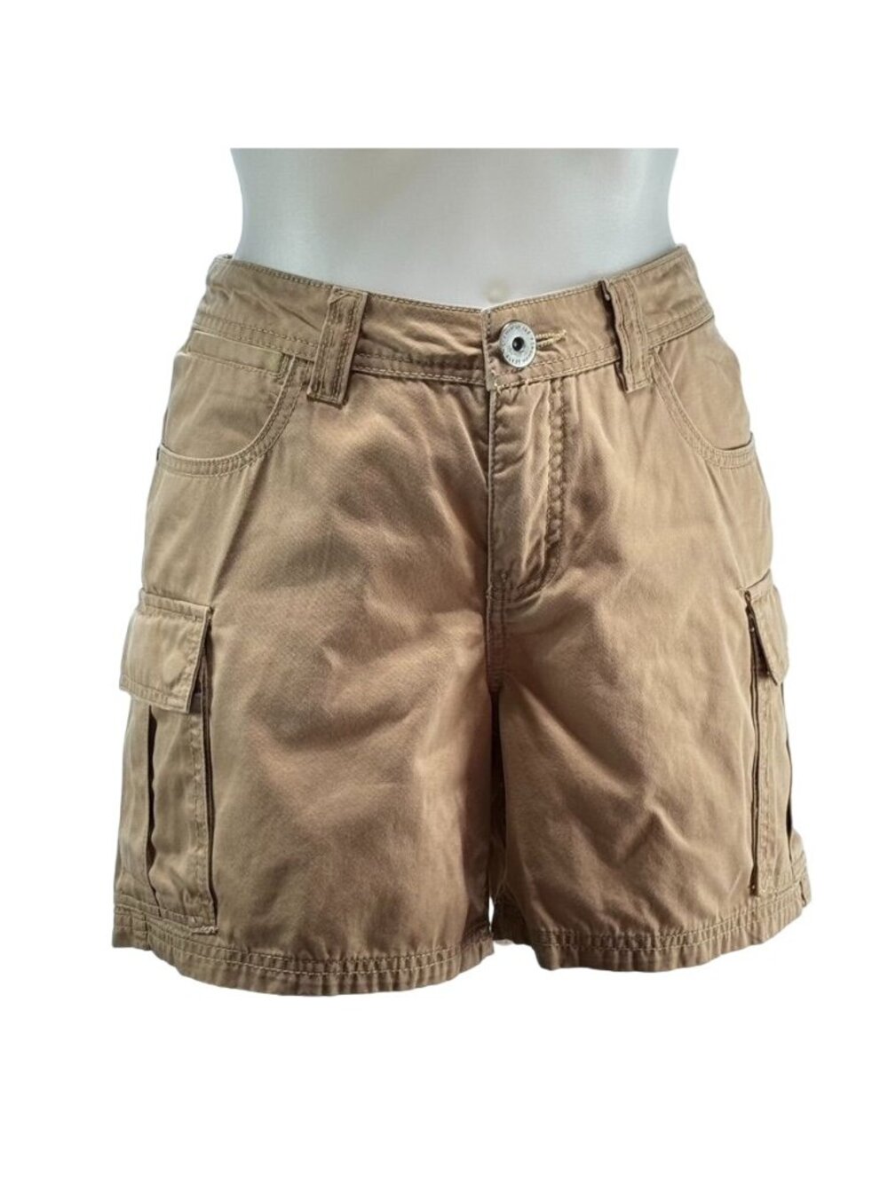 MOMENTO Women's Shorts Khaki Cargo Straight Leg Loose Fit Cotton Size 8